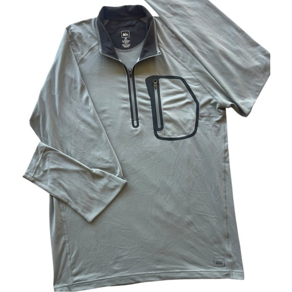 REI Dry Fit Men's Light Gray long Sleeve with 3/4 Front Zip Pullover Jacket - Picture 13 of 15